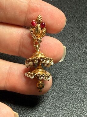 925 Sterling Silver 18k Gold Plated Natural Ruby Pearl Jhumka SINGLE EARRING